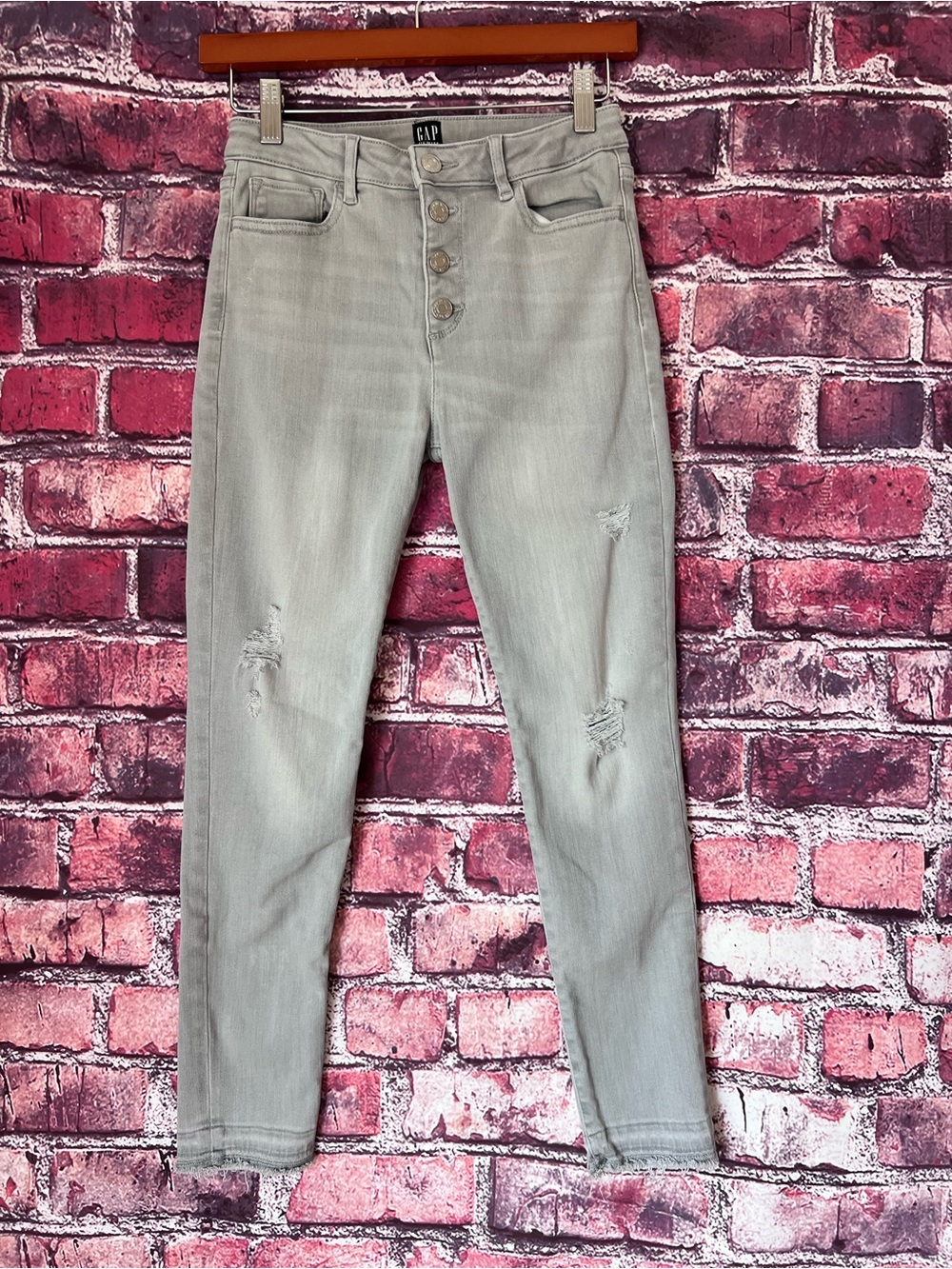 GAP Kids Girls Distressed High Rise Button Fly Ankle Jegging Gray